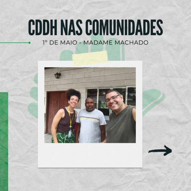 A equipe do CDDH realizou uma reunião com o Sr. Hamilton, da Comunidade 1º de Maio, no Madame Machado, com o objetivo de dialogar sobre a retomada do Projeto Jovens na comunidade, além de ouvir e mapear as demandas locais.

Como parte desse processo, a equipe estará presente no território nesta semana, no dia 22, das 10h às 16h, para realizar as inscrições do projeto diretamente na comunidade, fortalecendo o acesso e a participação dos moradores.

Seguimos reafirmando nosso compromisso com a escuta, o diálogo e a construção coletiva junto à comunidade. 🤝✨

#cddhpetrópolis #direitoshumanos